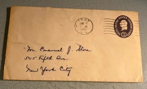 US Postal Stationery 3¢ Liberty envelope Jan 12 1953 Emma Willard School to NYC - Picture 1 of 3