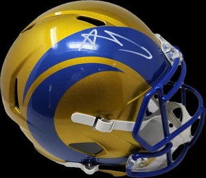 Casco autografato Aaron Donald LA Rams Flash Speed Rep Beckett Cert - Foto 1 di 12