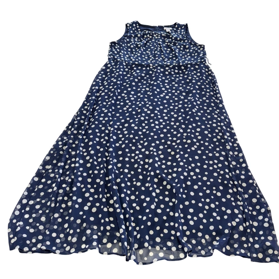 Nicole Miller Dress Women Size 20 Plus Size Navy White Polka Dot Sleeveless Maxi - Image 1 of 4
