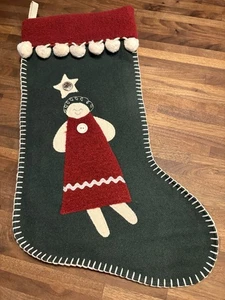 Vintage Woof & Poof Wollfleece Engel Weihnachtsstrumpf sattes Grün\Rot - Bild 1 von 13