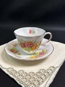 Royal Dover Fine Bone China Floral Pink Yellow Tea Cup And Saucer Set Gold Trim - Picture 1 of 14