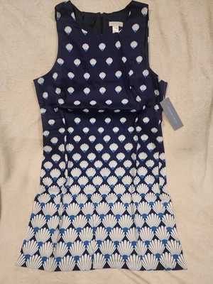 Vestido London Times azul marino blanco concha funda sin mangas para mujer talla 12 Foto 1 de 4
