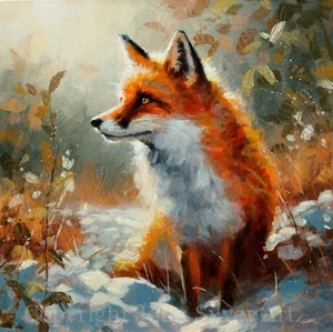 FOX PORTRAIT FINE ART ORIGINAL PAINTING 30 x 30 cm By UK Artist JOHN SILVER BA - Picture 1 of 5