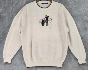 Pinnacle Sweater Mens Large Cream Crew Neck Long Sleeve Embroidered Golf Vintage - Picture 1 of 11