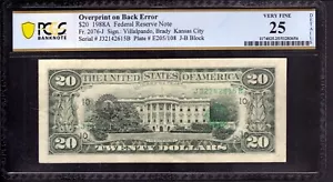 1988 A $20 FEDERAL RESERVE NOTE KANSAS CITY OVERPRINT ON BACK ERROR PCGS VF 25 - Picture 1 of 4