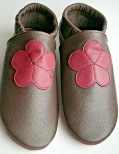T. 34, zapatillas para niños, flor, rosa viejo sobre marrón, zapatos de cuero  - Imagen 1 de 1