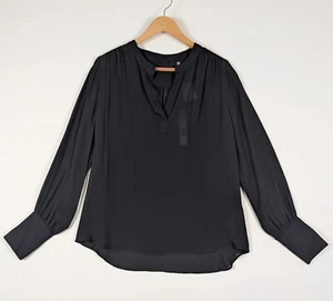 Elie Tahari Top Women Small Black Silk Sheer Lightweight Long Sleeve V-Neck - Picture 1 of 13