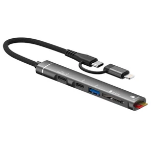 Type-C to USB Hub 5 in 1 TF/SD Card Reader USB-C Charging Port IOS Power Assist - Picture 1 of 9