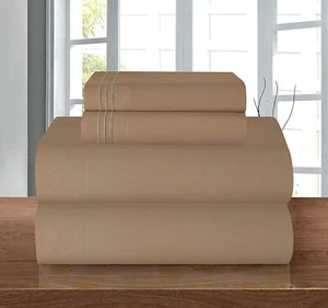 Elegant Comfort 4 Piece Silky Soft Egyptian Deep Pocket Sheet Set, Cal K, Beige - Picture 1 of 13