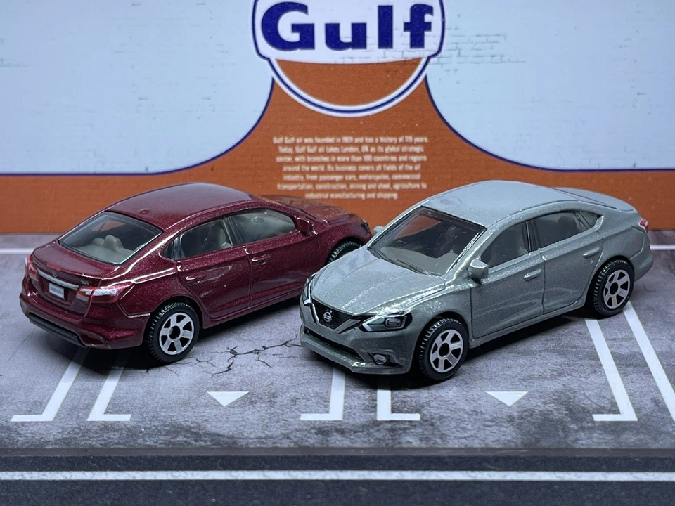 LOT 2 2016 Nissan Sentra Matchbox JDM Sedan Economy Car Diorama 1/64 Red & Grey - Image 1 of 4