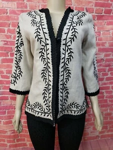 Linea by Louis Dell'Olio Beige/Black cardigan Jacket Blazer linen Sz M NEW #C - Picture 1 of 11