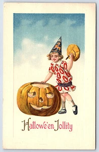 Winsch Schmucker Halloween Postkarte Jollity Jack O Laterne Kind Kürbis KB23 - Bild 1 von 2