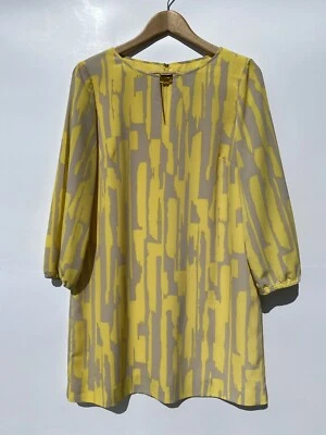 Vestido Tahari Amarillo/Multicolor Manga Globo Relajado Cerradura Dorado Cambio 6P Foto 1 de 4