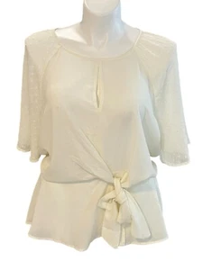 3x Perch Anthropologie Women's Cream Swiss Dot Cottagecore Blouse Top Shirt Tie - Picture 1 of 9