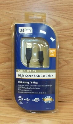 Genuine Ativa 10ft 3m Gold Series High Speed UISB 2.0 Cable A & B Plug  - Image 1 of 4