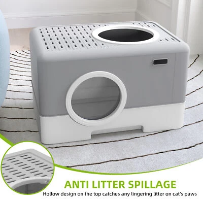 Suavir Large Enclosed Cat Litter Box w/ Lid Cover Hooded Odorless Anti-Splashing