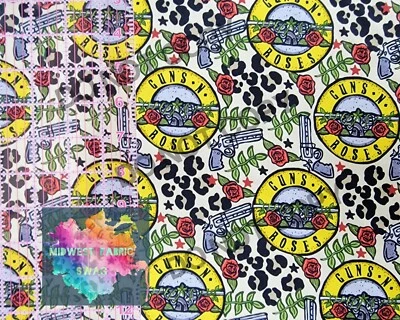 Custom 100% Cotton Woven Fabric Guns N Roses Band Cheetah 1/4 Yard 9x56 Rock - Image 1 of 2