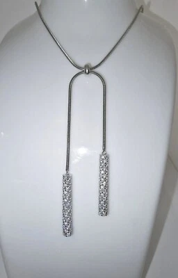 925 STERLING SILVER WHITE GOLD OVERLAY SHOELACE MOISSANITE DVVS1 NECKLACE - Image 1 of 4