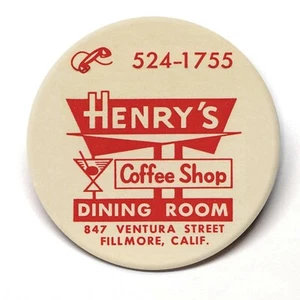 Henry's Coffee Shop Fillmore CA Advertising Pocket Mirror Vintage Style - Picture 1 of 2