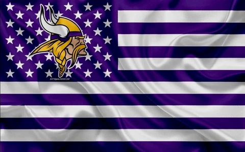 (2) Minnesota Vikings Wavy Stars & Stripes Flag Vinyl Stickers 5x3.15 Decal Cover