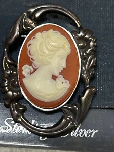 Vintage Jezlaine Sterling Silver 925 Designer Cameo Lady Brooch Pin - Picture 1 of 2