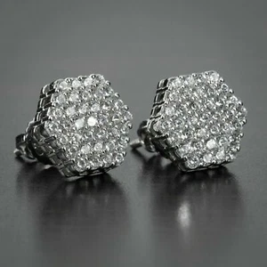 2Ct Round Lab Created Diamond Cluster Hip Hop Stud Earrings 14k White Gold Over - Picture 1 of 5
