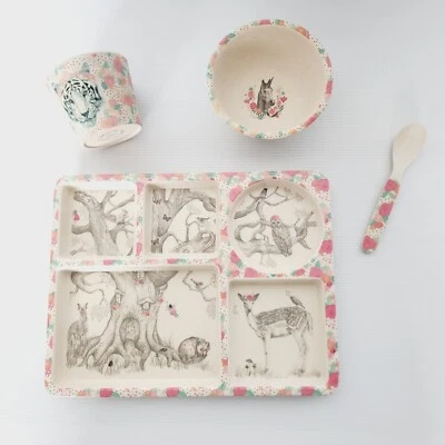 Love Mae Woodland Friends Divided Bamboo Childs Plate Set Bowl Cup Spoon 26cm - image 1 of 4