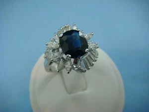2.00 CARAT NATURAL SAPPHIRE AND 2.50 CT MARQUISE & BAGUETTE DIAMONDS 18 K. GOLD - Picture 1 of 12