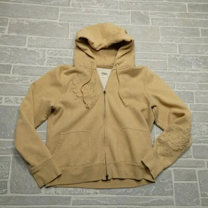 American Eagle Sweater Womens XL Beige Full Zip Hooded Sweatshirt Hoodie Flowers - Picture 1 of 9