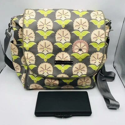 Petunia Pickle Bottom Boxy Backpack Diaper Bag Lage Floral Grey Green Pink - Image 1 of 4