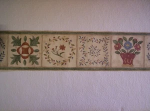 DAVID CARTER BROWN QUILT BLOCK STYLE GREEN PREPASTED WALLPAPER BORDER #CB089101B - Picture 1 of 5