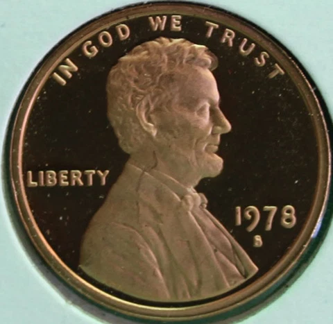 1978 S Lincoln Penny One-Cent Proof U.S. Mint Copper Coin 1c from Proof Set Cover