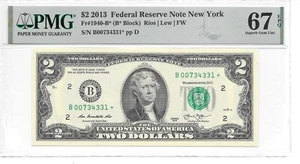 2013* NEW YORK STAR $2 FRN (B* BLOCK) PMG 67 EPQ SUPERB GEM UNCIRCULATED - Picture 1 of 24