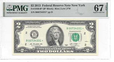 2013* NEW YORK  STAR  $2 FRN (B* BLOCK) PMG 67 EPQ SUPERB GEM UNCIRCULATED - Image 1 of 4