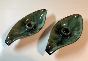 Vintage Blue Mountain Pottery BMP Canada Candlesticks Pair Drip Glaze Taper - Picture 1 of 9