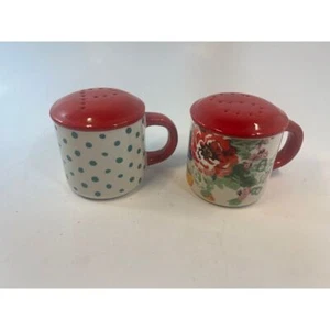 Vintage Stil Keramik Salz Pfefferstreuer Blumen Tupfen roter Deckel Küche - Bild 1 von 6