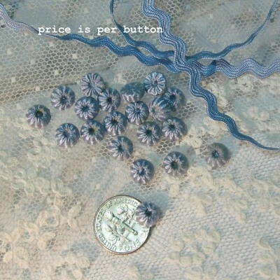 Tiny antique french doll dress button blue passementerie fabric 1/4" small vtg - Image 1 of 4