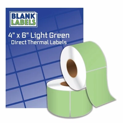 BLANK LABELS GREEN 2 Rolls 4x6 Direct Thermal Labels Rolls 250 / 500. For Eltron Zebra 2844
