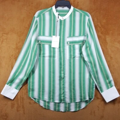 WALES BONNER Shirt Mens Size 48 Green Stripe Button Up CADENCE SILK SHIRT $595 - Image 1 of 4