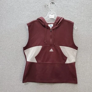 Adidas Girls Sweater Large Brown Sleeveless Hoodie Logo Embroidered 1/4 Zip - Picture 1 of 9