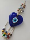 Pendentif perle de verre 10 cm Heart Evil Eye fait main amulette turque boho décoration d'intérieur