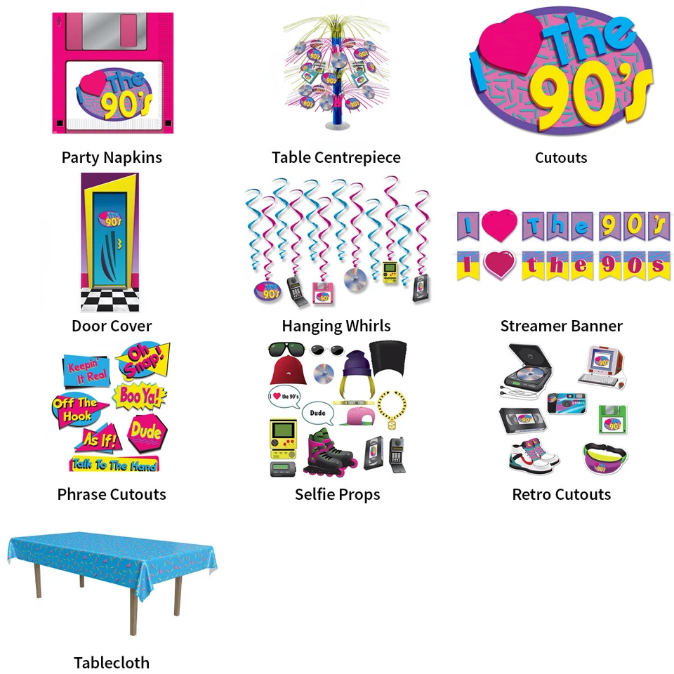 I LOVE THE 90'S THEME DECORATIONS - PARTYWARE COMPLETE SELECTION - Image 1 of 1