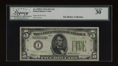 DBR 1934 $5 LGS FRN Minneapolis Fr. 1955-Ilgs Legacy 30 Serial I01857502A - Image 1 of 2