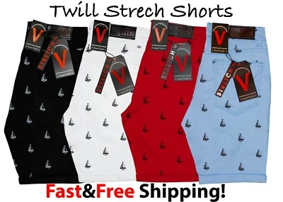 Pantalones Cortos Para Hombre Diseñados Informales Playa Verano Algodón Frente Plano Sarga Calce Ajustado Chino Foto 1 de 4