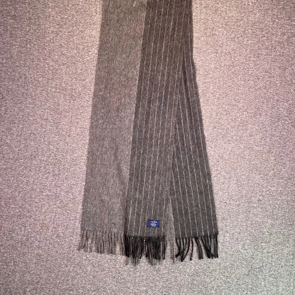 The Tie Bar Gris Rayas 100% Lana Bufanda Flecos Invierno Aire Libre Elegante Negocios Foto 1 de 4