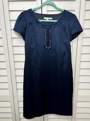 Vestido recto Boden Castleton mezcla seda adornado manga corta talla 6 azul marino Foto 1 de 4