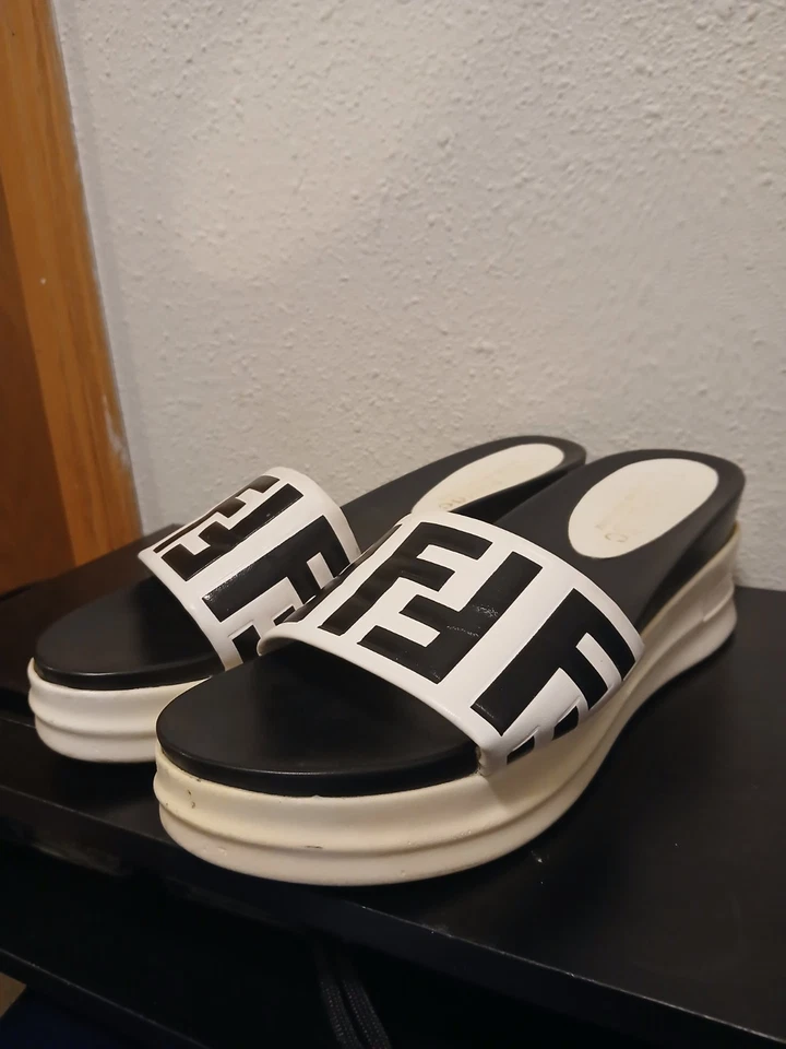 F Monogram (Hữu Phước) Black and White Leather open toe Wedge Sandals - Size 7.5 - Image 1 of 4
