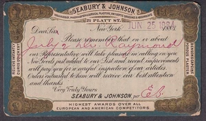 1884 AD Postkarte Seabury & Johnson NY/Indien Gummi/Chirurgisches Gips/Verbände - Bild 1 von 2