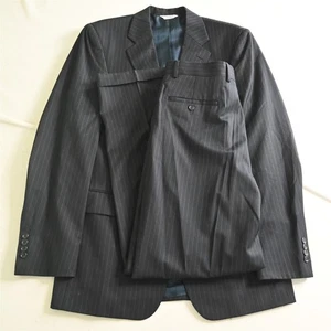 Joseph & Feiss 40L 32x34 Navy Blue Striped 100% Wool Mens Jacket Pants Suit - Picture 1 of 12