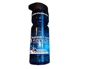 BOTELLA DE BEBIDA DE PLÁSTICO RIVERSIDE COUNTY RECICLA SIN BPA AZUL Y BLANCO NUEVA - Imagen 1 de 4